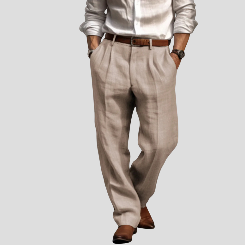 Men's Pleated Linen Trousers - Straight-Leg Summer Pants
