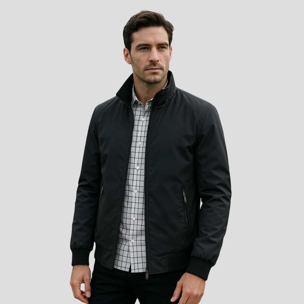 Men's Lightweight Summer Jacket with Stand Collar and Zip Front
