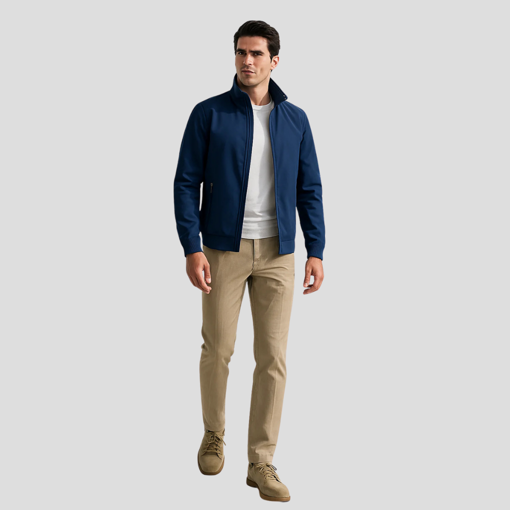 Men's Lightweight Summer Jacket with Stand Collar and Zip Front
