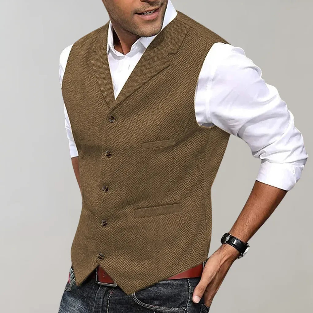 Men's Suit Vest - Five-Button Formal Waistcoat with Adjustable Back