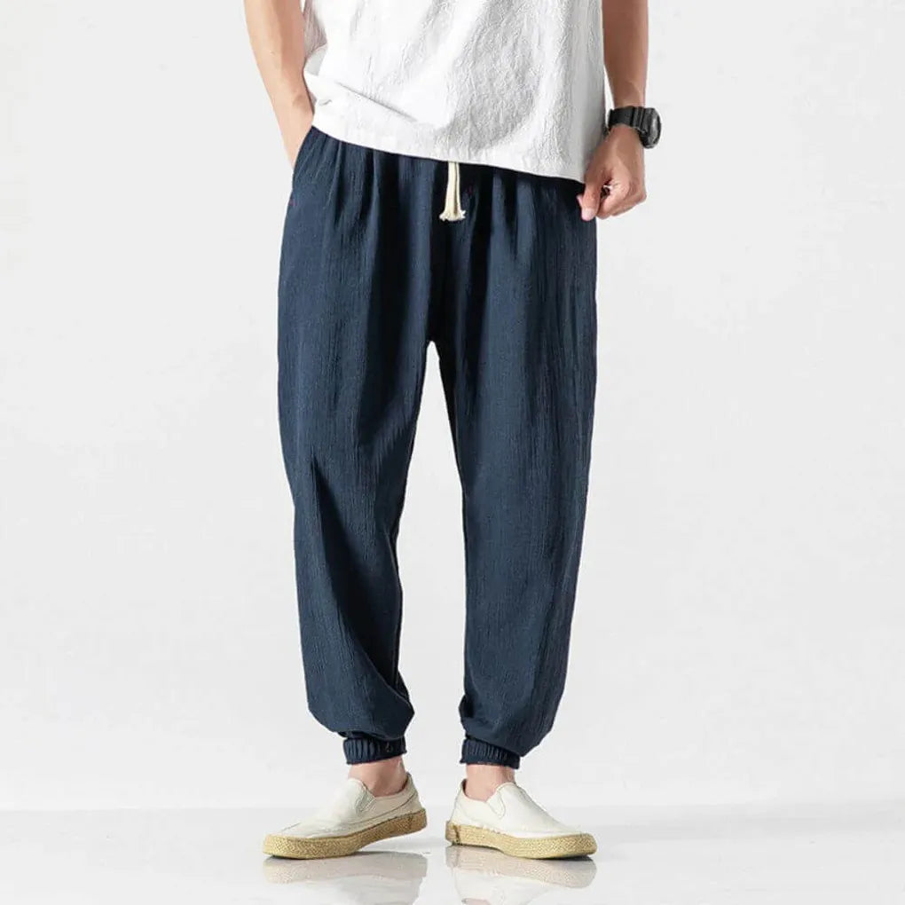 Men's Cotton Linen Comfort Pants, Lightweight Everyday Trousers