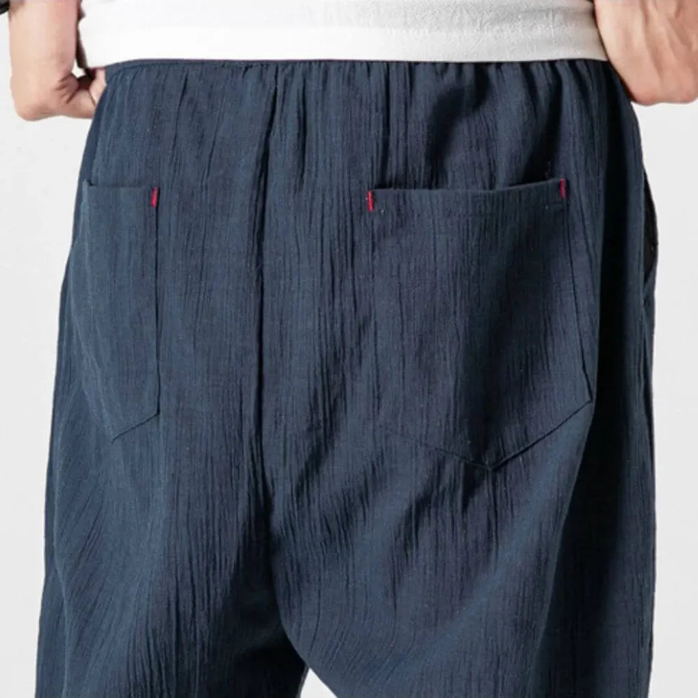 Men's Cotton Linen Comfort Pants, Lightweight Everyday Trousers