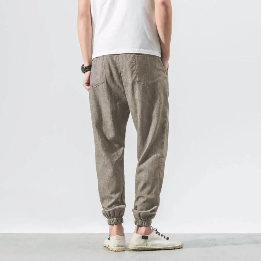 Men's Cotton Linen Comfort Pants, Lightweight Everyday Trousers
