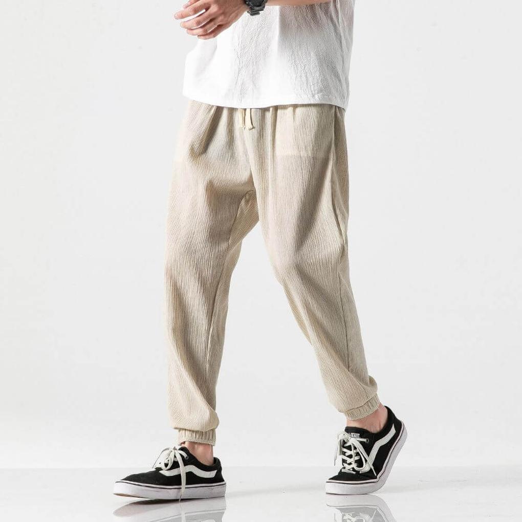 Men's Cotton Linen Comfort Pants, Lightweight Everyday Trousers