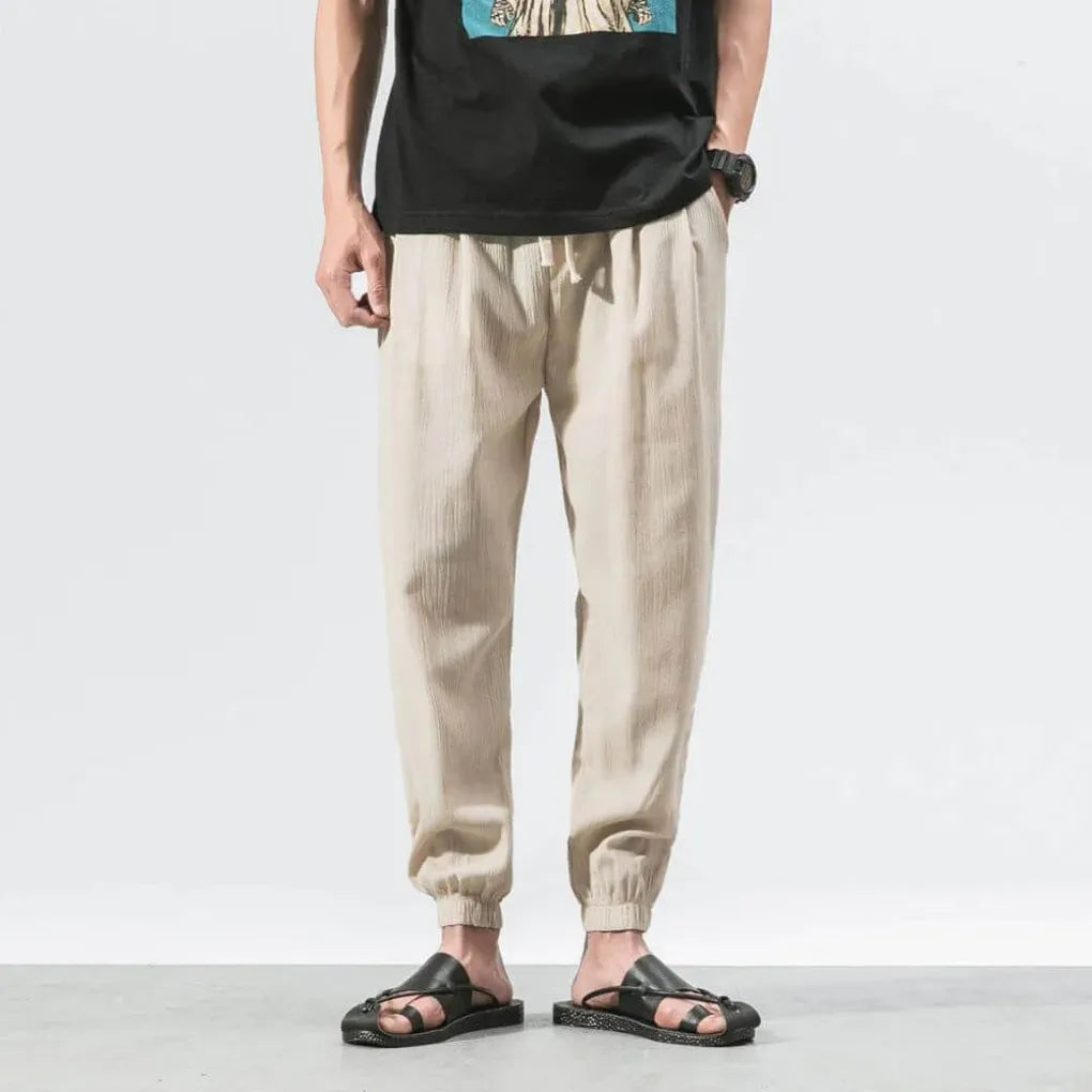Men's Cotton Linen Comfort Pants, Lightweight Everyday Trousers