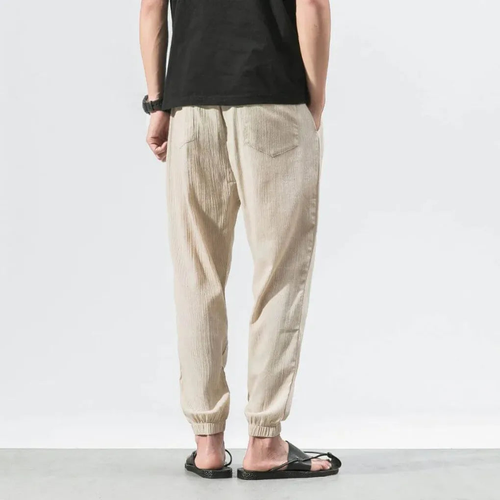 Men's Cotton Linen Comfort Pants, Lightweight Everyday Trousers