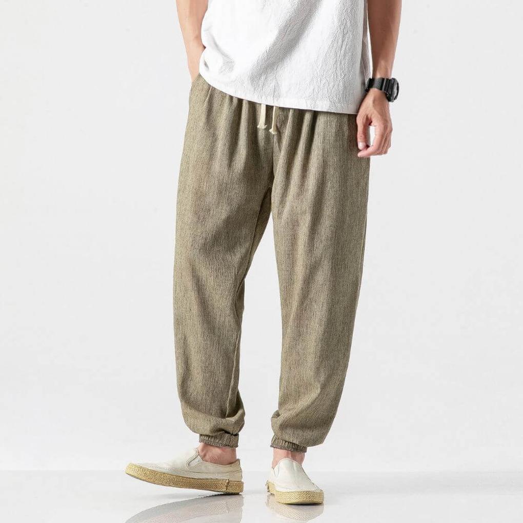 Men's Cotton Linen Comfort Pants, Lightweight Everyday Trousers