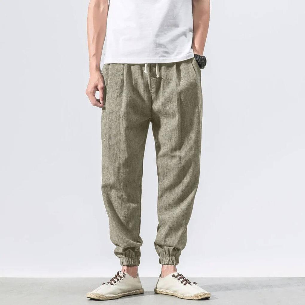 Men's Cotton Linen Comfort Pants, Lightweight Everyday Trousers