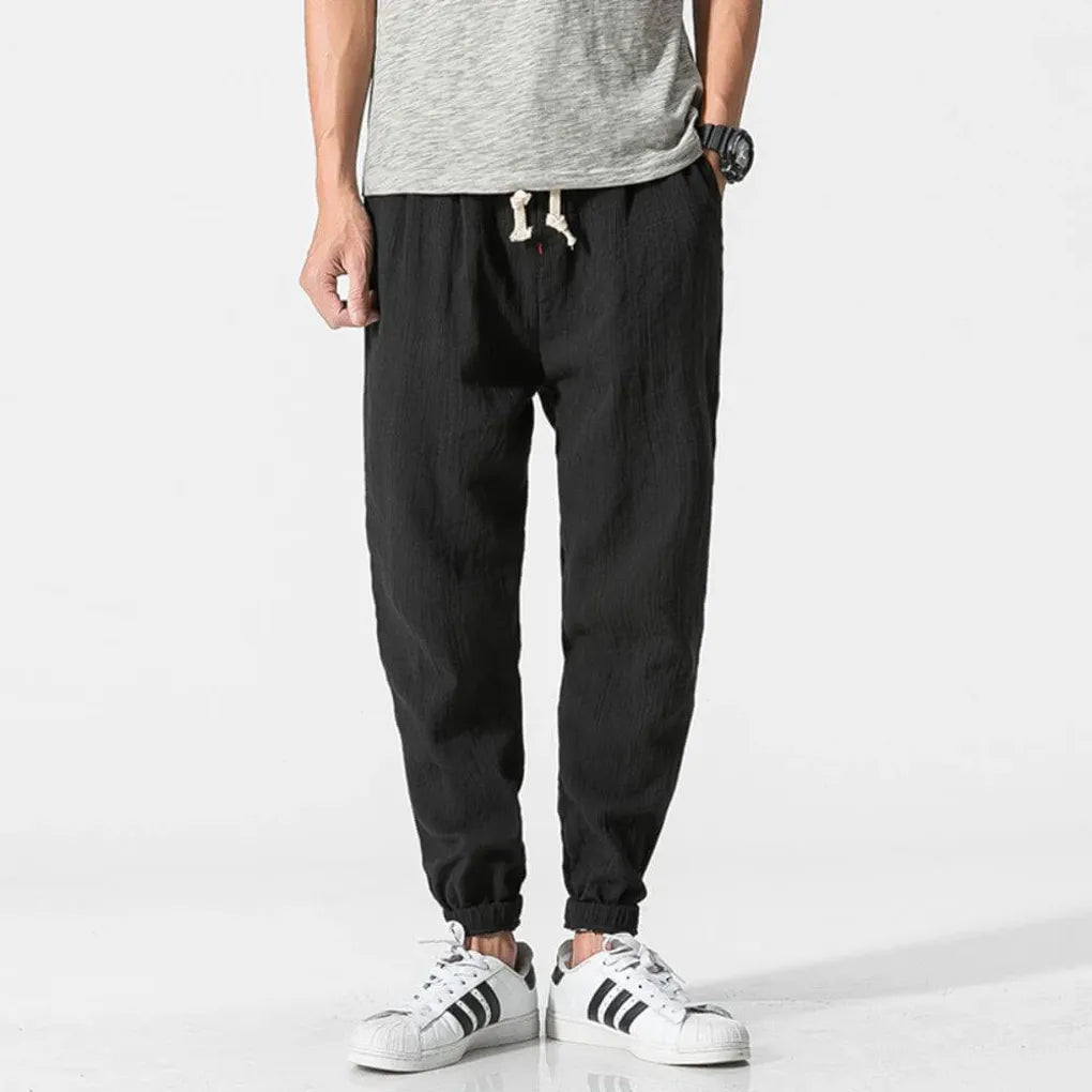 Men's Cotton Linen Comfort Pants, Lightweight Everyday Trousers