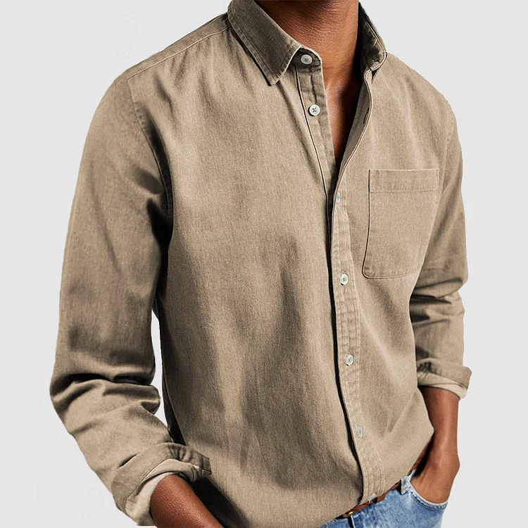 Men's Military-Style Button-Up Shirt - Breathable Casual Cotton Shirt