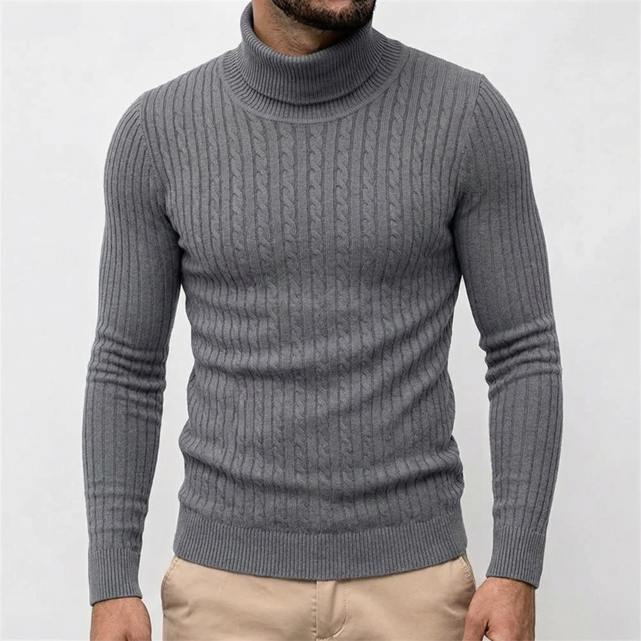 Sorento Turtleneck Sweater for Men - Cable Knit Slim Fit Pullover