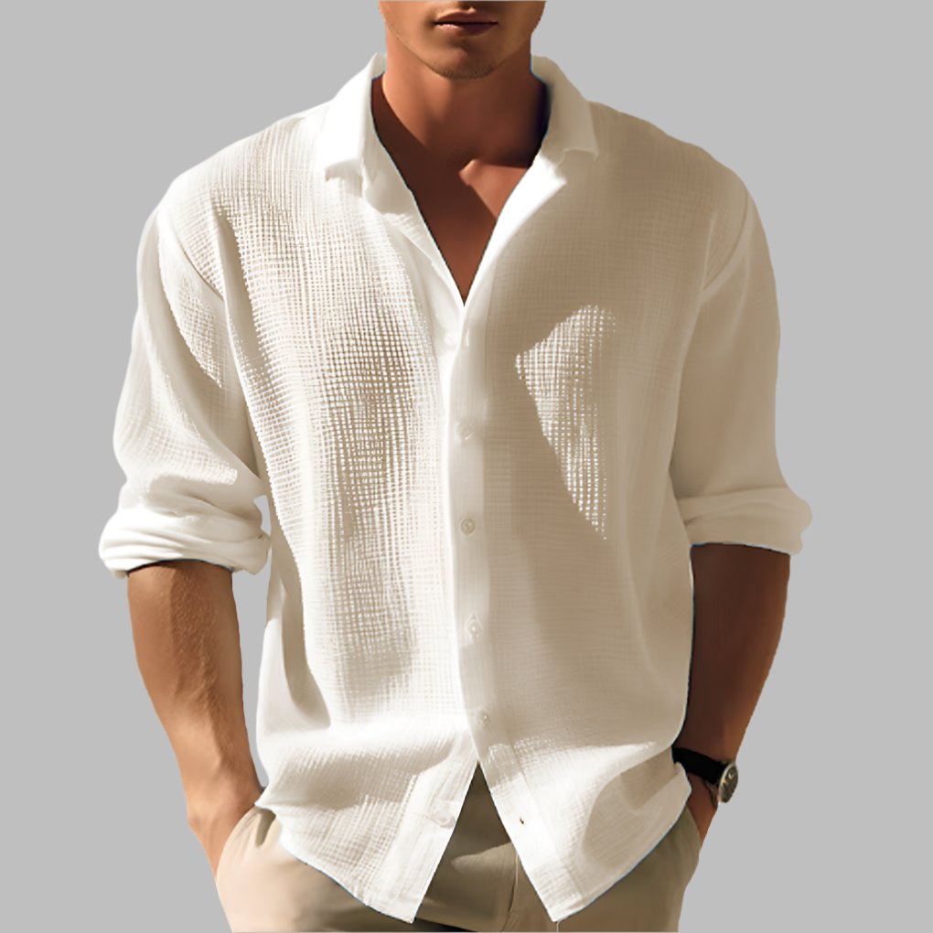 Men's Cotton Linen Shirt, Lightweight Breathable Long-Sleeve Shirt