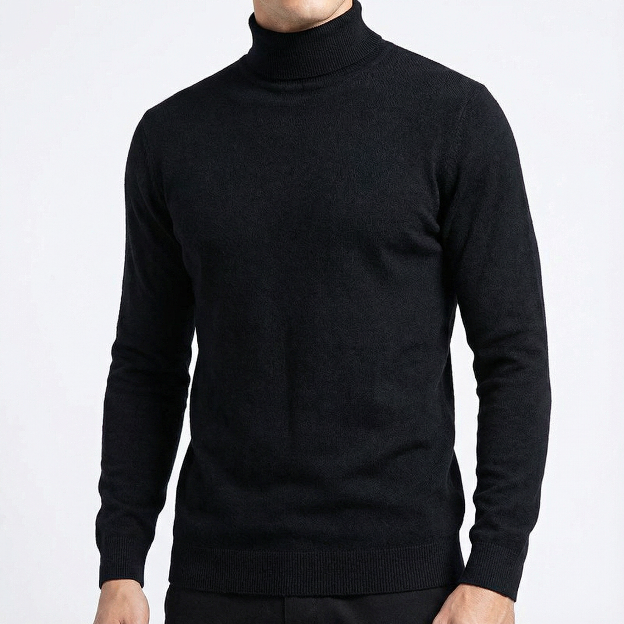 Cashmere Turtleneck for Men, Ribbed Cuff Minimal Cold-Weather Sweater