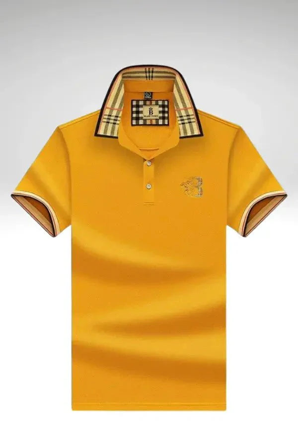 Men's Elegant Polo Shirt with Check Collar, Smart Casual Short Sleeve Polo