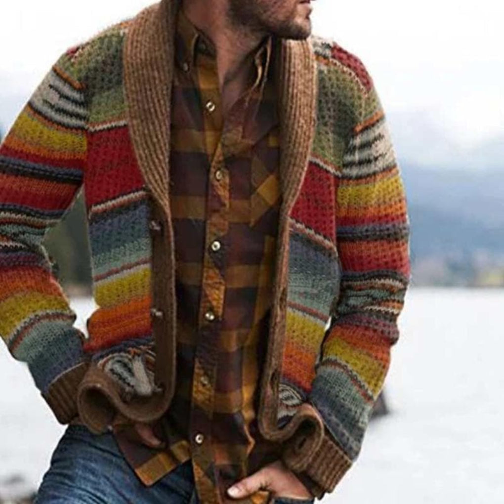 Men's Striped Cardigan - Relaxed Knit Open-Front Sweater