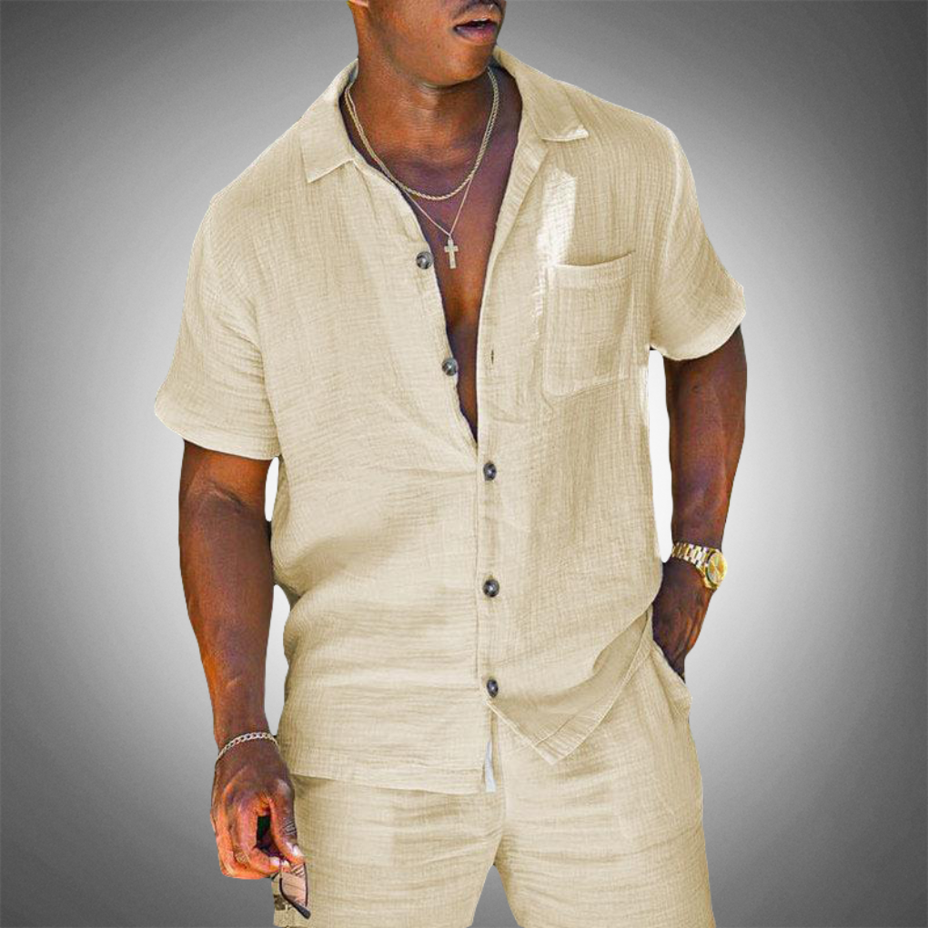 Men's Two-Piece Linen Set - Breathable Shirt and Trousers