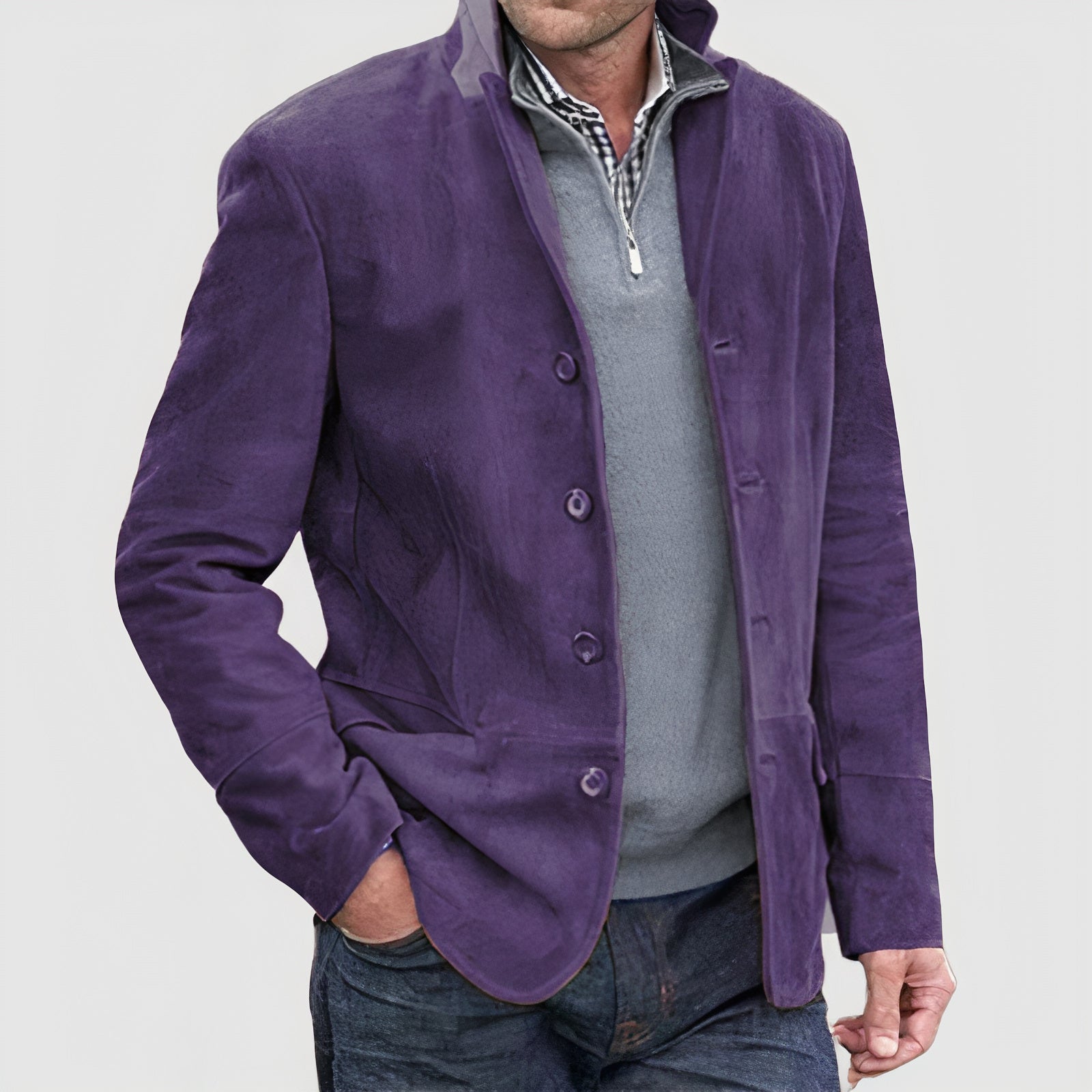 Men's Button-Up Jacket with Turn-Down Collar for Spring & Fall