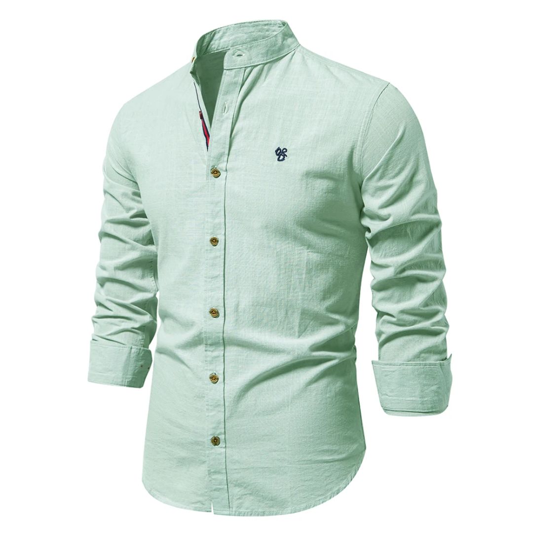 Men's Formal Button-Up Shirt with Stand Collar, Dress Shirt for Men