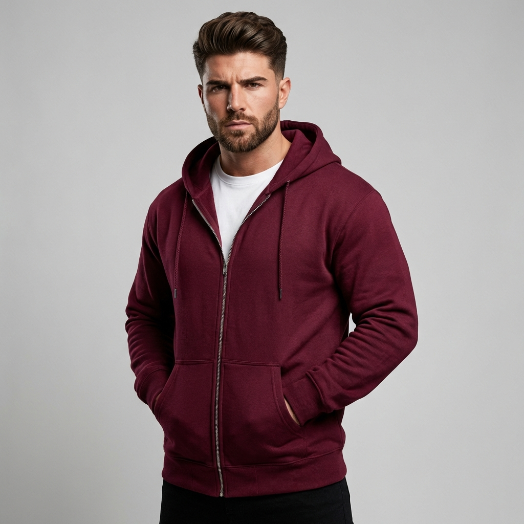 Men's Full-Zip Hoodie - Cotton-Polyester Blend Layer