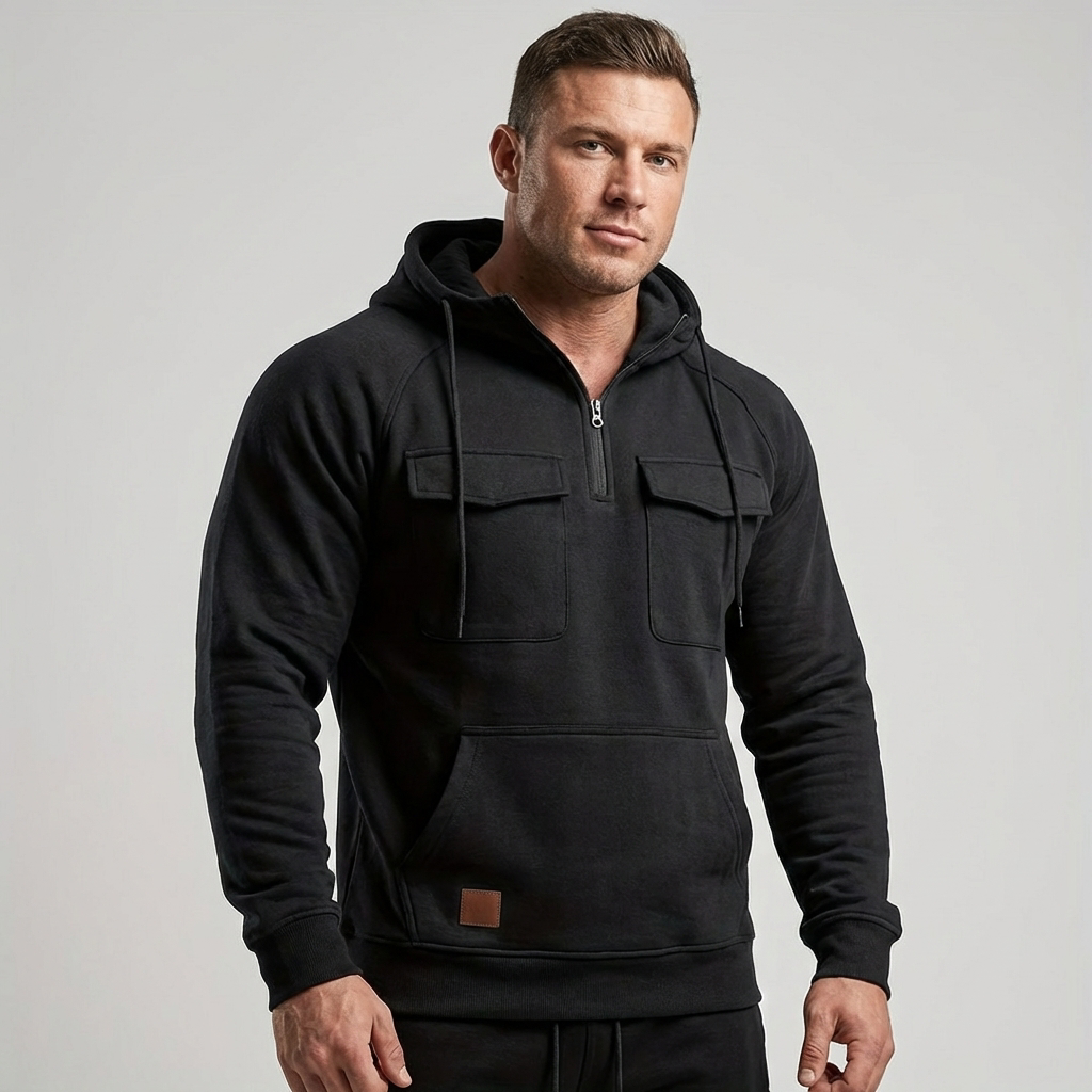 Men's Retro Motorcycle Hoodie | Zip-Up Fleece Jacket with Pockets