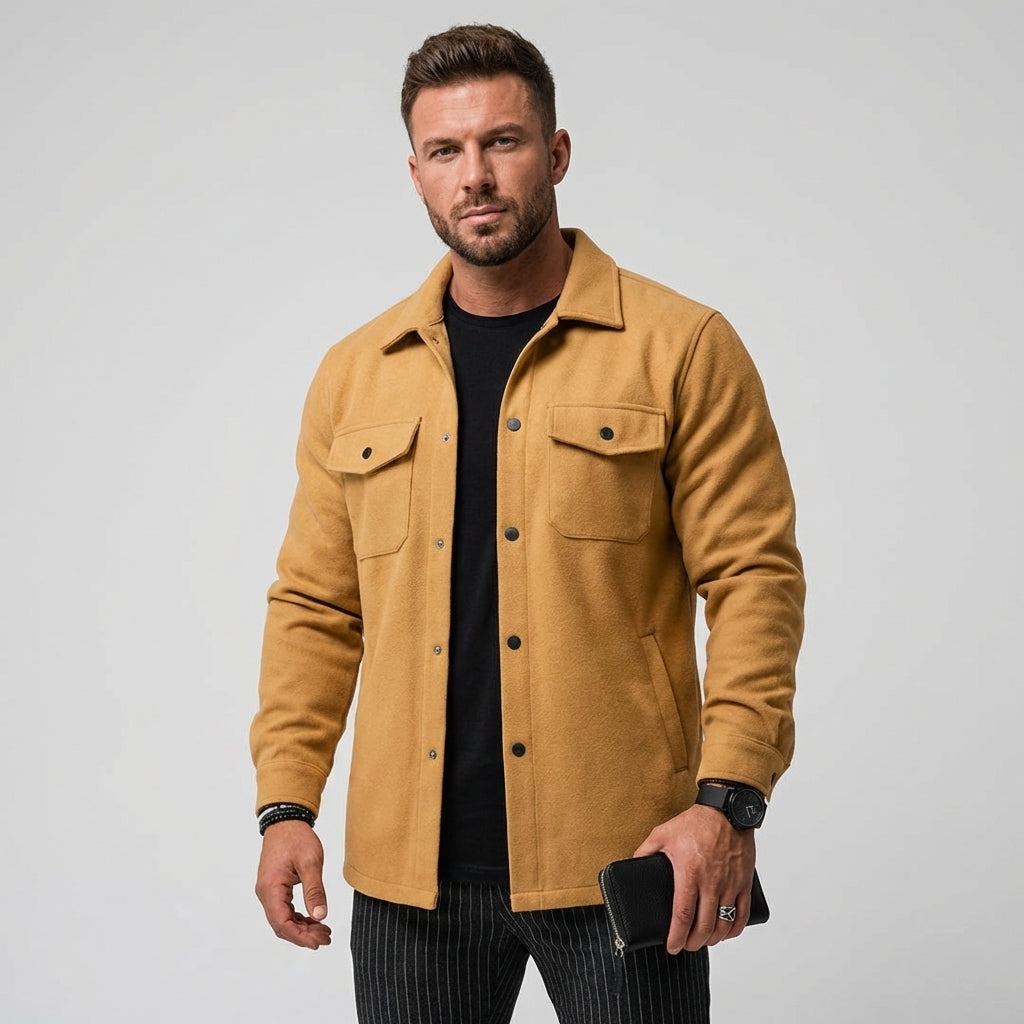 Men's Shirt Jacket, Button Placket Layering Coat with Chest Pockets
