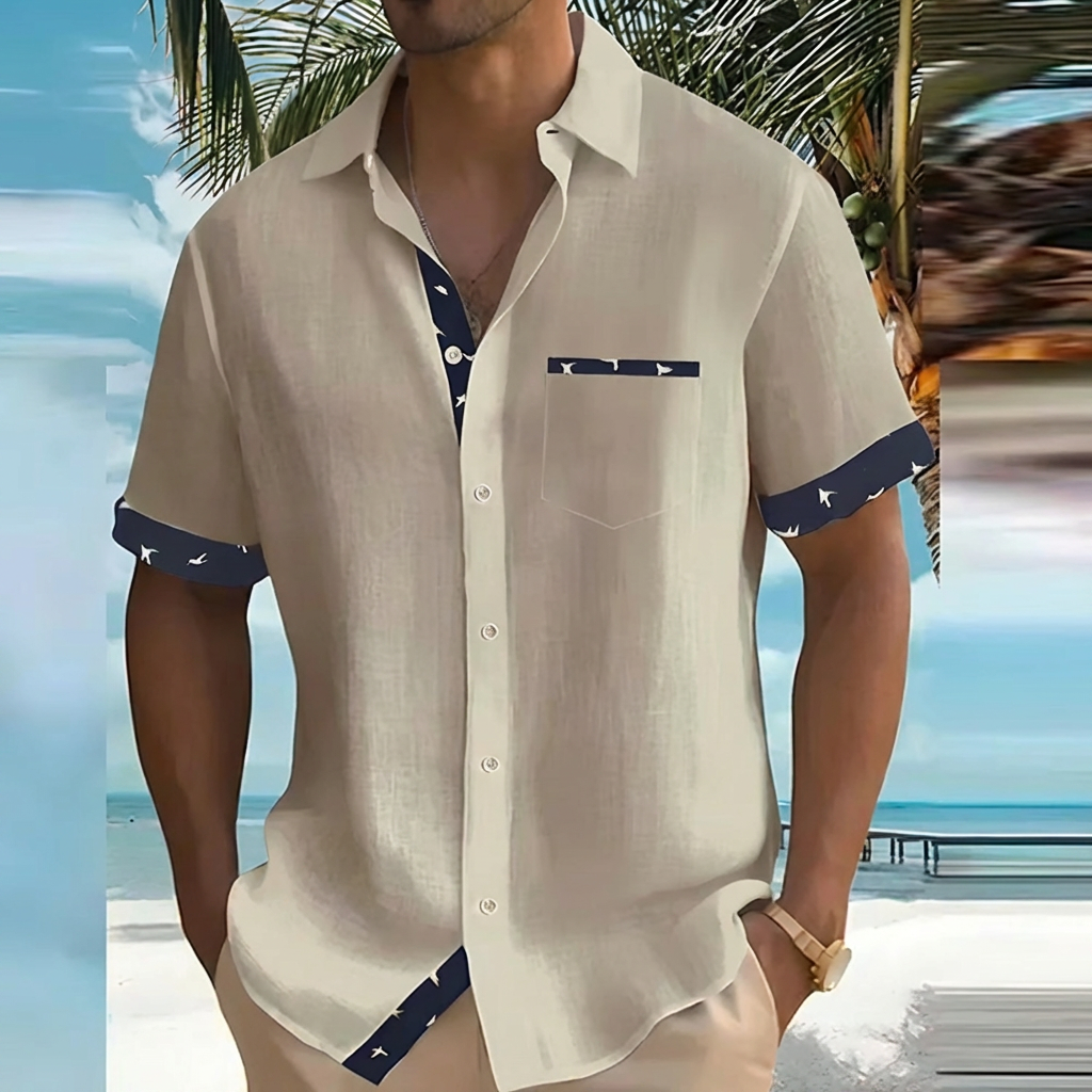 Men's Short Sleeve Summer Shirt, Breathable Cotton Blend Casual Shirt