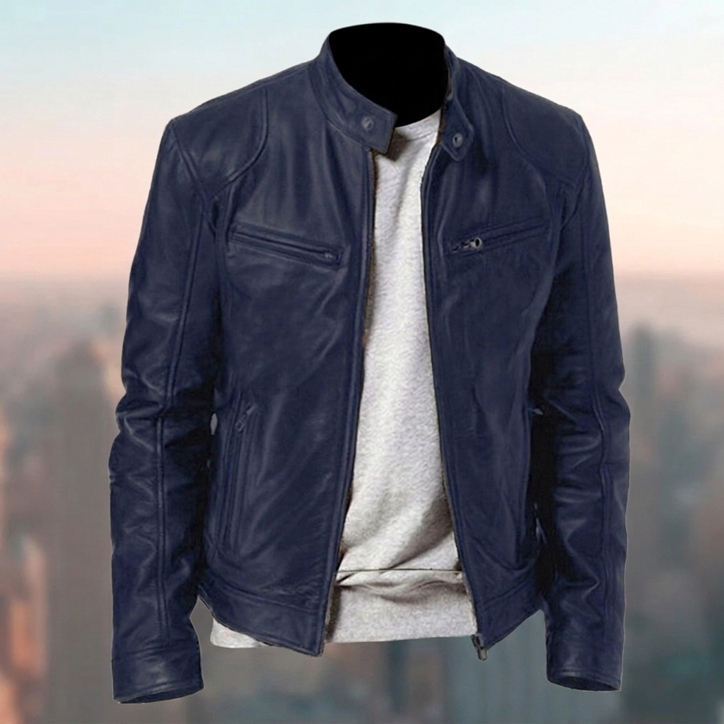 Men's Genuine Leather Jacket - Zip-Up with Tailored Fit