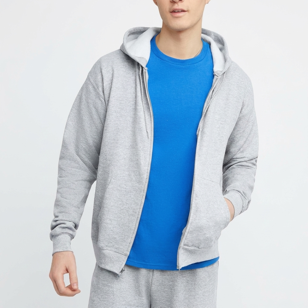 Men's Full-Zip Hoodie - Cotton-Polyester Blend Layer