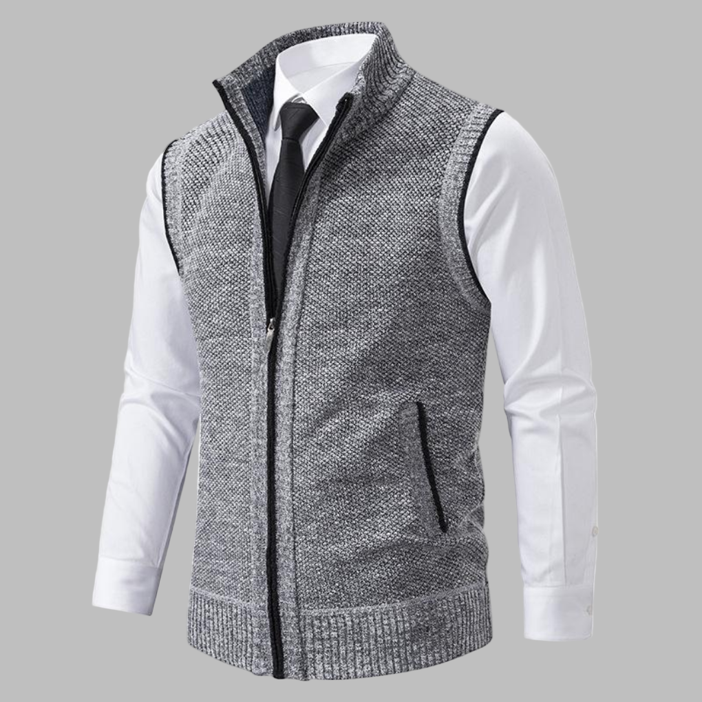 Men's Knitted Zip-Up Vest, Sleeveless Sweater Vest for Layering