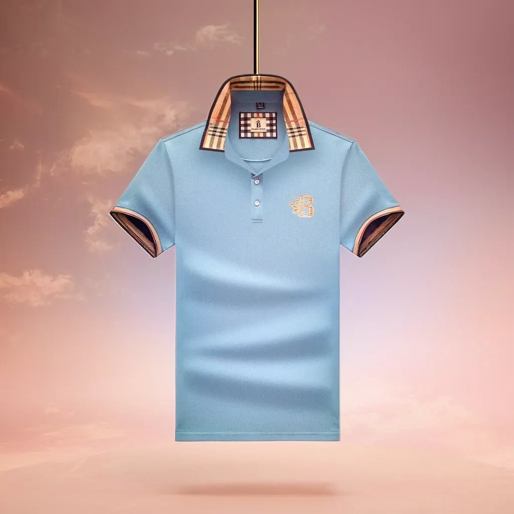 Men's Elegant Polo Shirt with Check Collar, Smart Casual Short Sleeve Polo