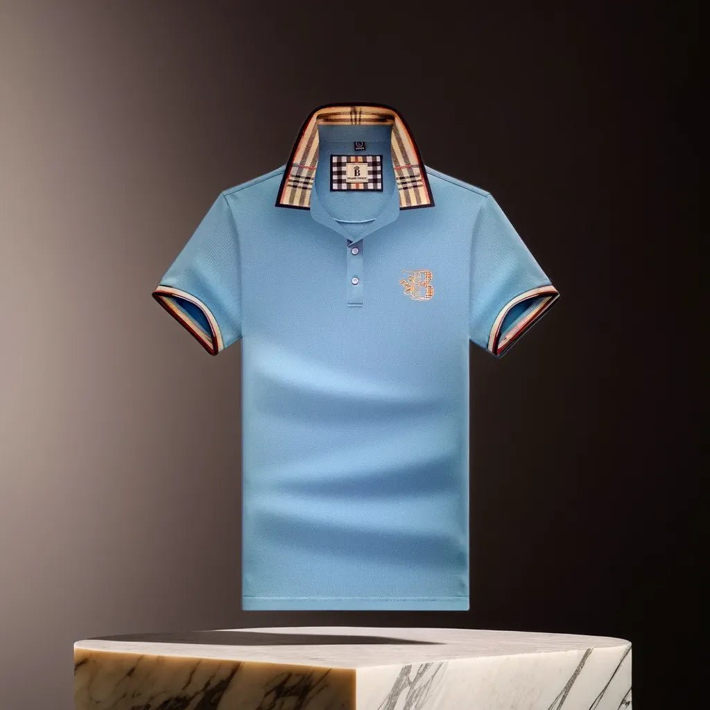 Men's Elegant Polo Shirt with Check Collar, Smart Casual Short Sleeve Polo