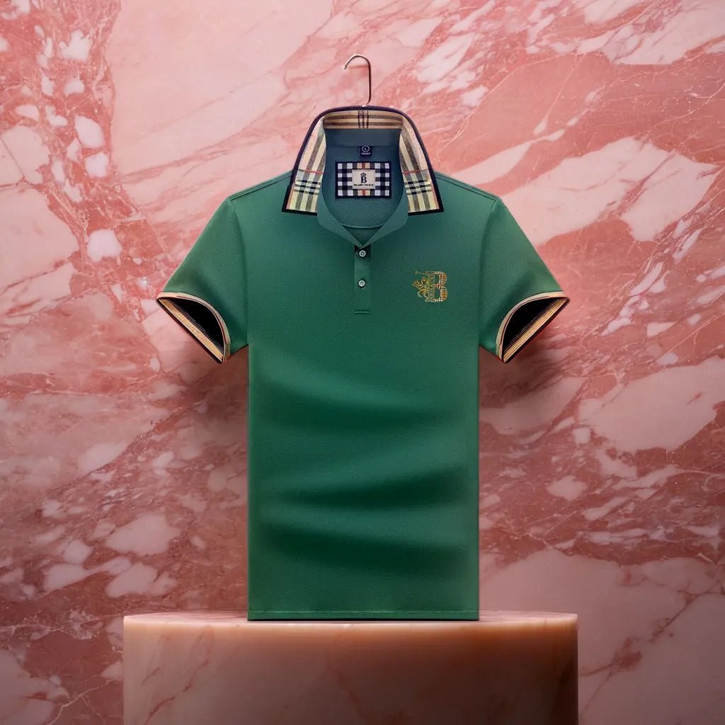 Men's Elegant Polo Shirt with Check Collar, Smart Casual Short Sleeve Polo