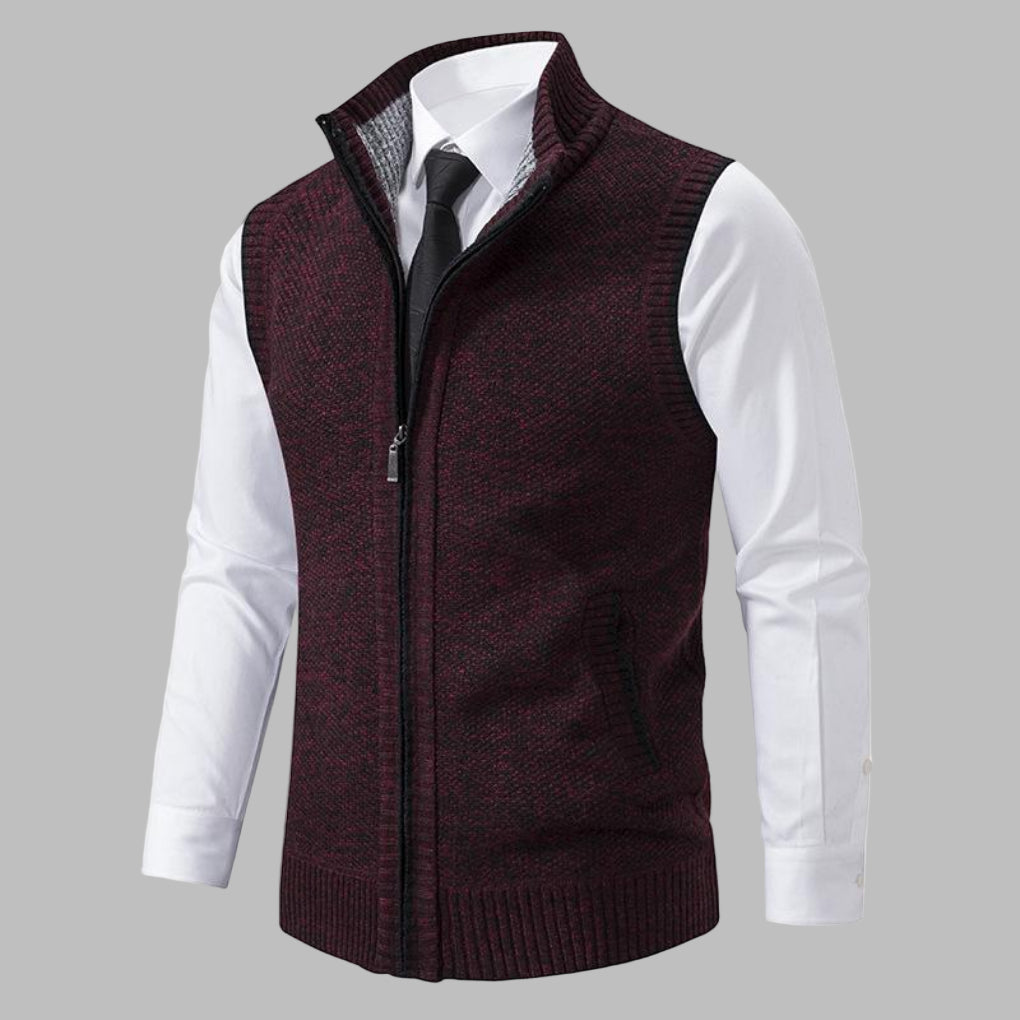 Men's Knitted Zip-Up Vest, Sleeveless Sweater Vest for Layering