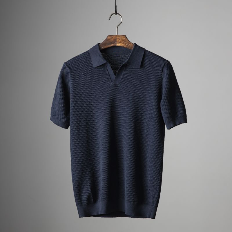 Men's Classic Textured Polo Shirt, Short Sleeve Casual Collar Fit