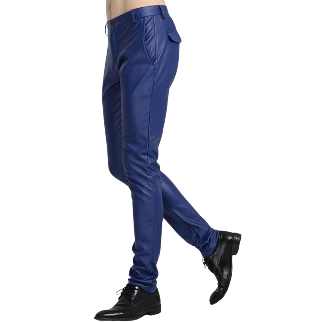 Men's Faux Leather Biker Pants - Tapered Skinny Straight Leg Trousers