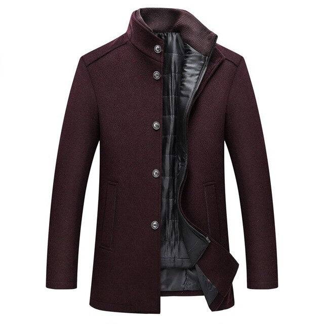 Single Breasted Thick Wool Coat for Men - Mandarin Collar Winter Coat
