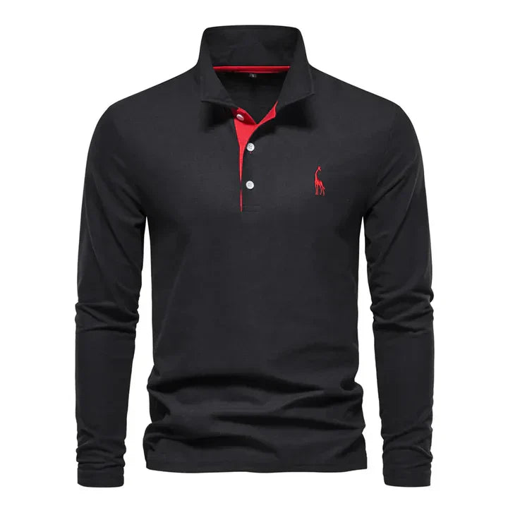 Men's Long-Sleeve Polo Shirt, Breathable Cotton for Casual and Formal Wear