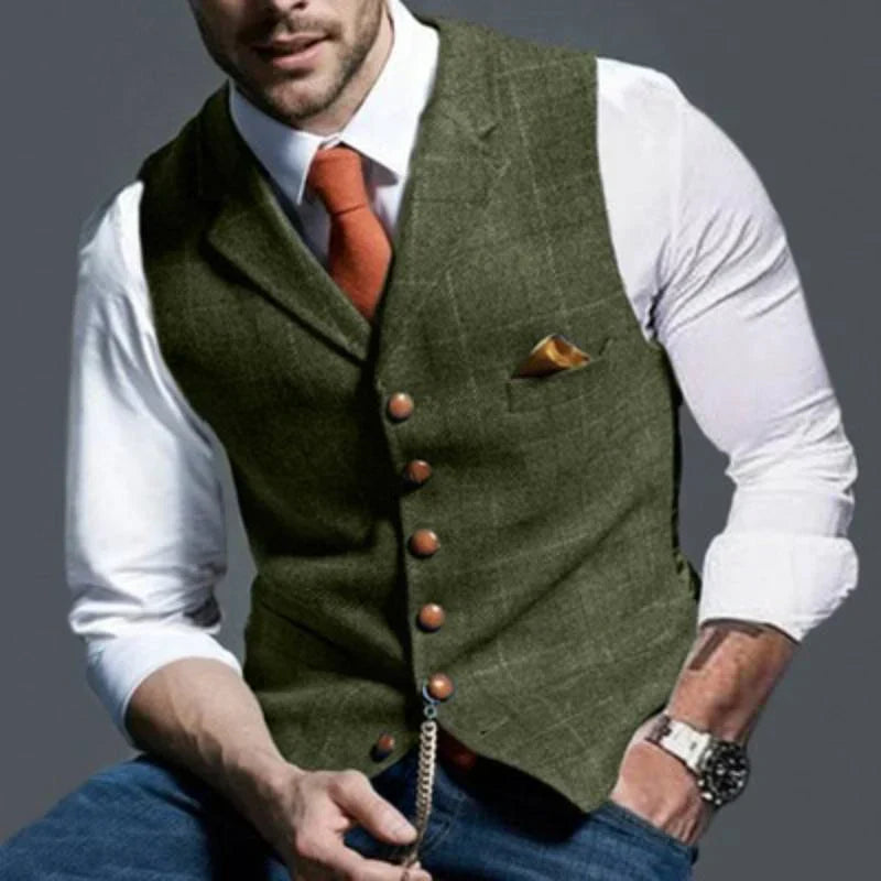 Men's Checked Waistcoat - Woven Blend Button-Front Vest for Layering