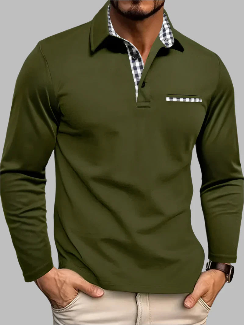 Men's Long Sleeve Polo Shirt - Classic Cotton Blend for Summer