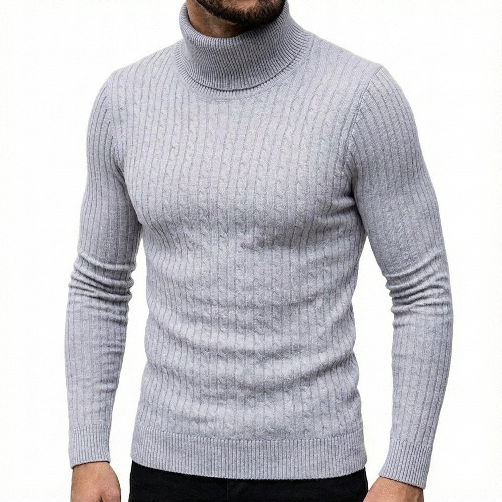 Sorento Turtleneck Sweater for Men - Cable Knit Slim Fit Pullover