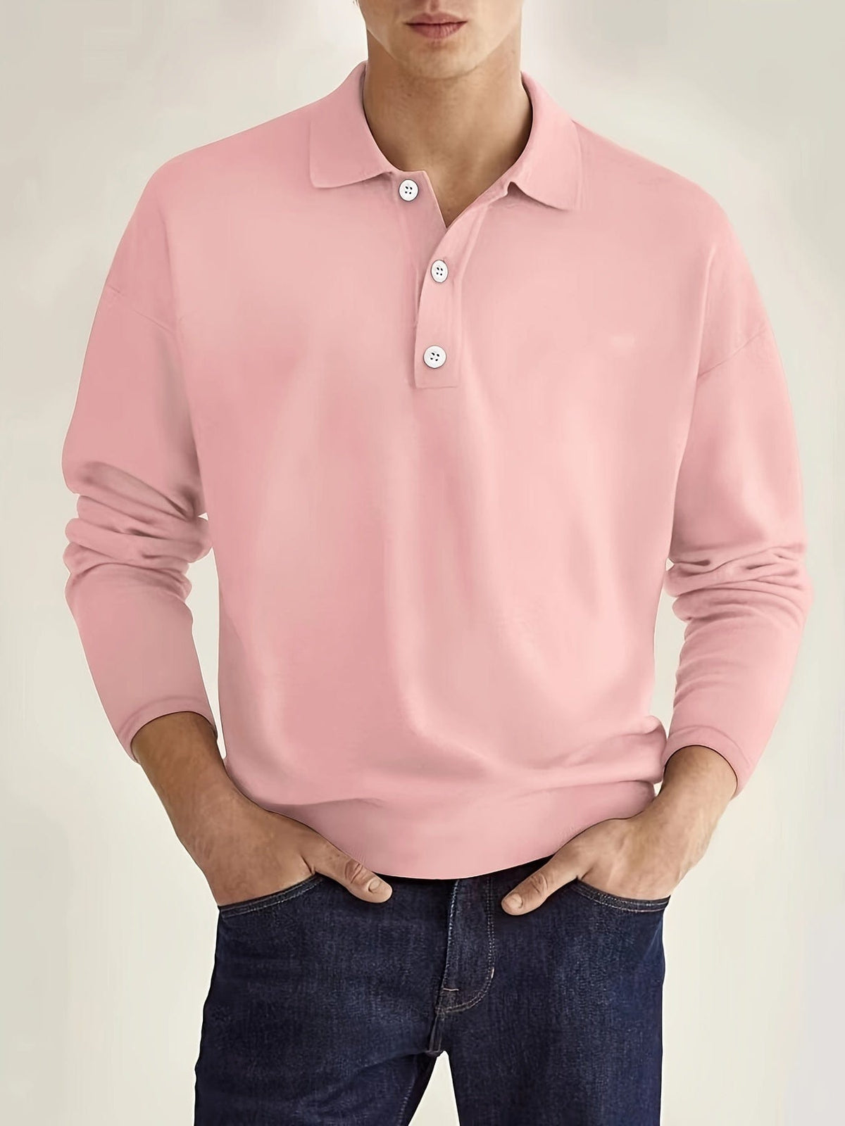 Men's Long-Sleeve Polo Shirt - Cotton Blend, Classic Collar