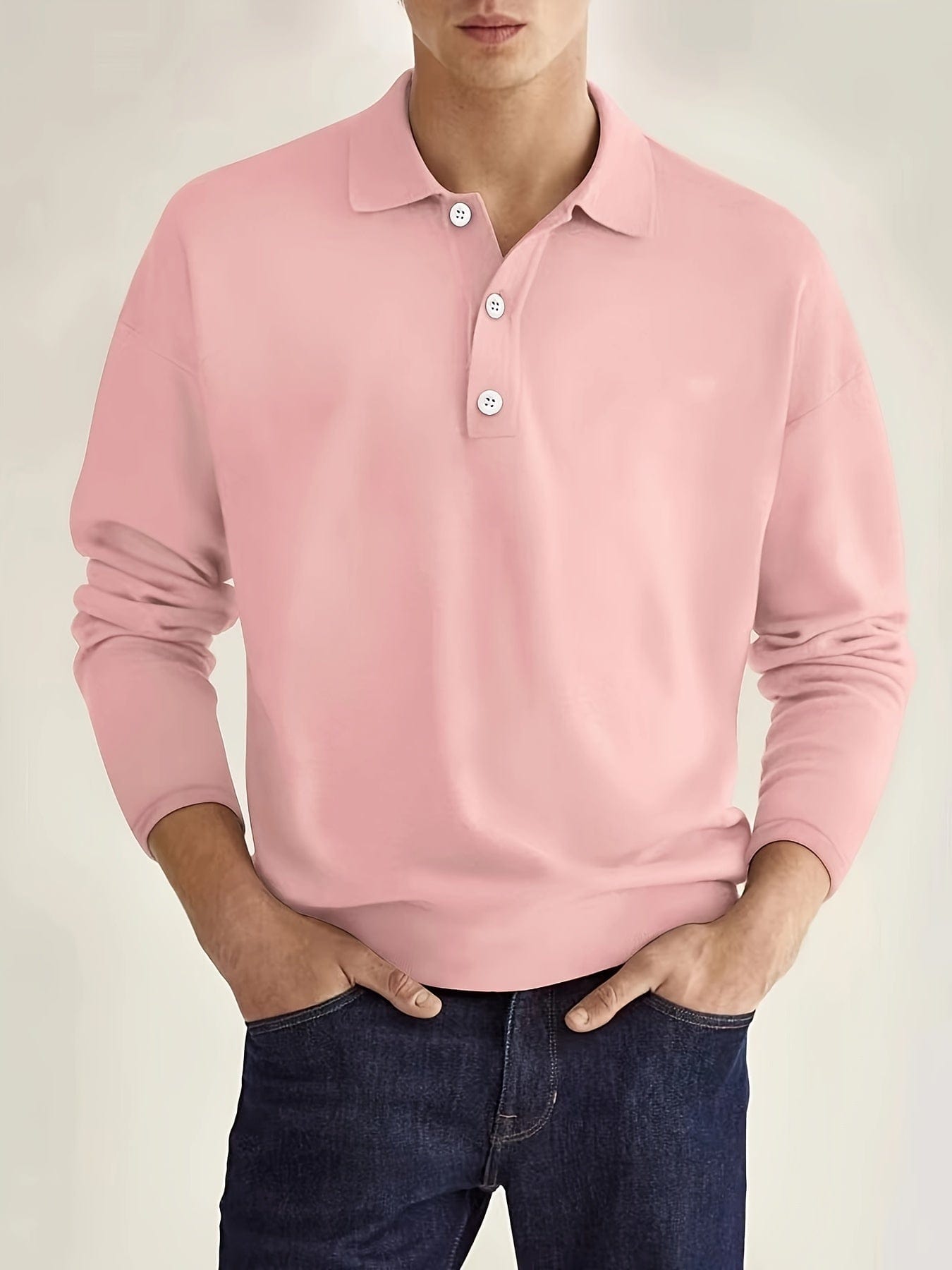 Men's Long-Sleeve Polo Shirt - Cotton Blend, Classic Collar