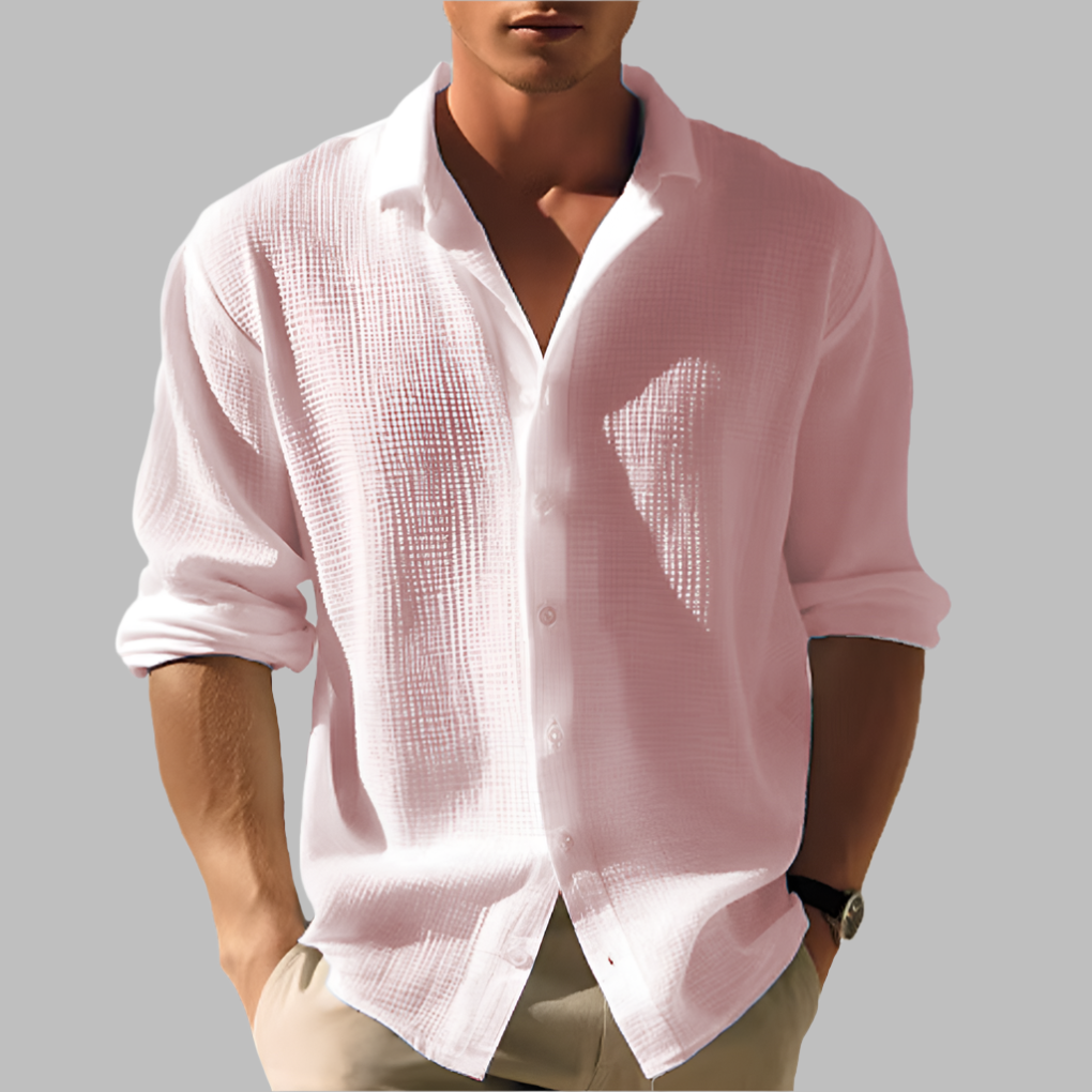 Men's Cotton Linen Shirt, Lightweight Breathable Long-Sleeve Shirt