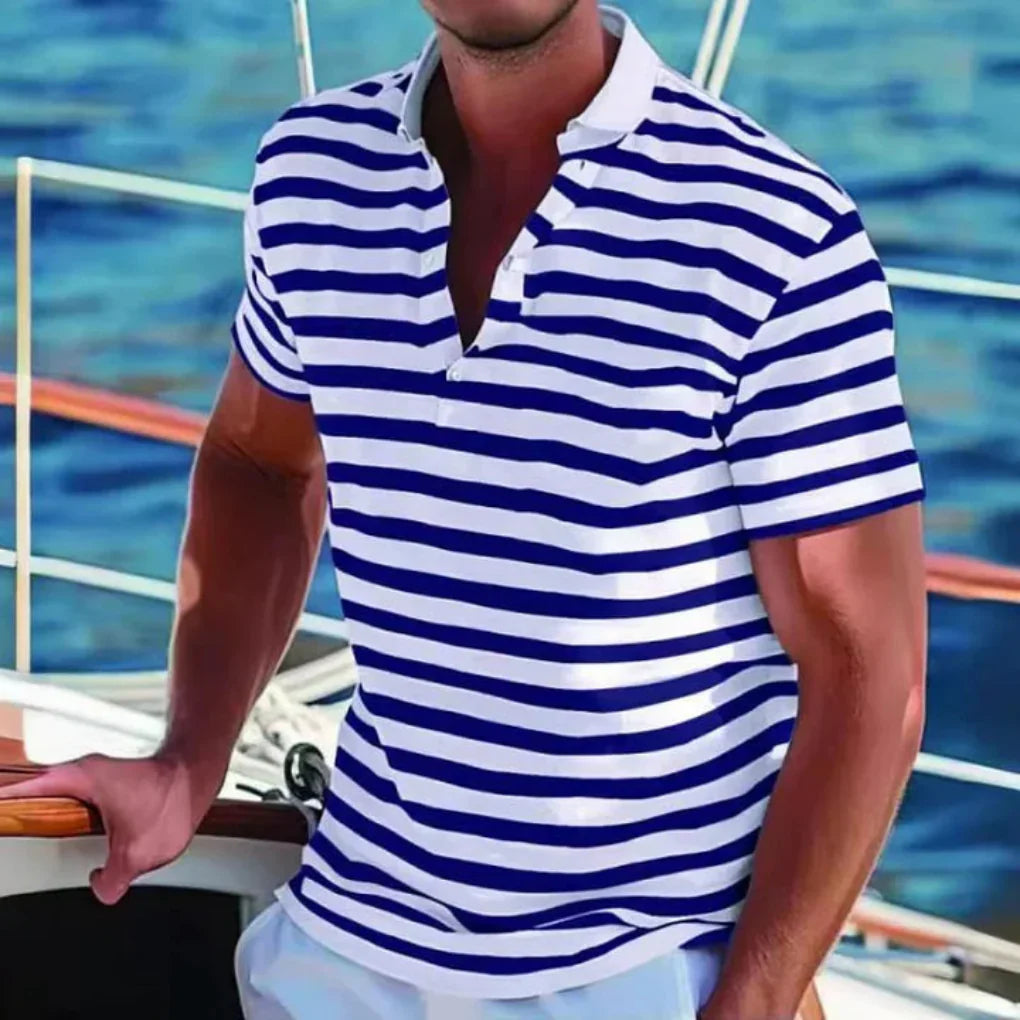 Men's Striped Polo Shirt - Short Sleeve Retro Casual Polo