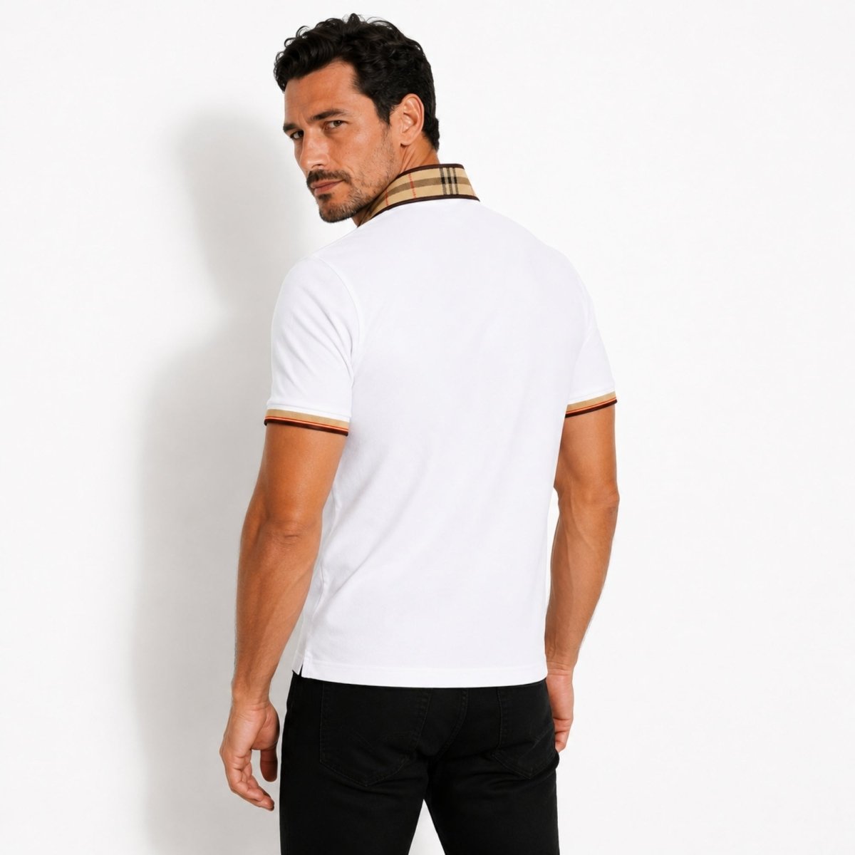 Men's Elegant Polo Shirt with Check Collar, Smart Casual Short Sleeve Polo