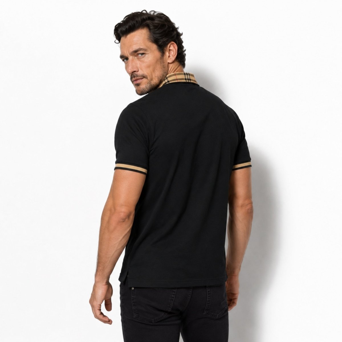 Men's Elegant Polo Shirt with Check Collar, Smart Casual Short Sleeve Polo
