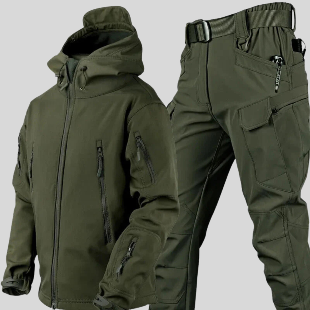 Men's Water & Wind-Resistant Outdoor Jacket and Pants Set with Fleece Lining