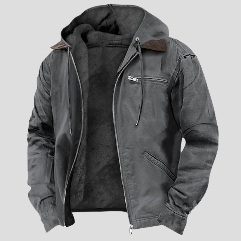 Men's Winter Coat - Warm Zip-Up Coat with Adjustable Hood
