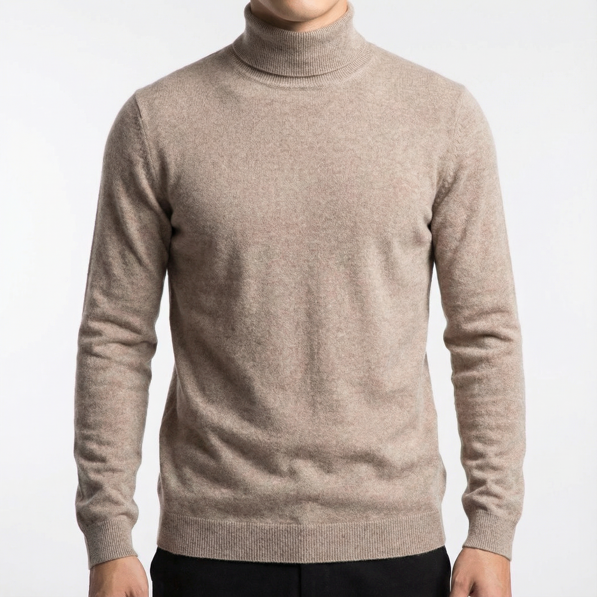 Cashmere Turtleneck for Men, Ribbed Cuff Minimal Cold-Weather Sweater