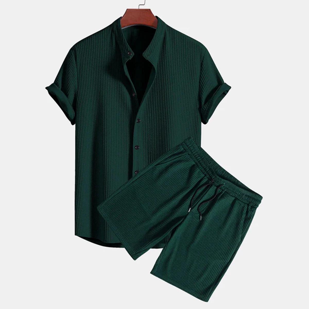 Men's Short Sleeve Twill Shirt, Breathable Cotton Button Down
